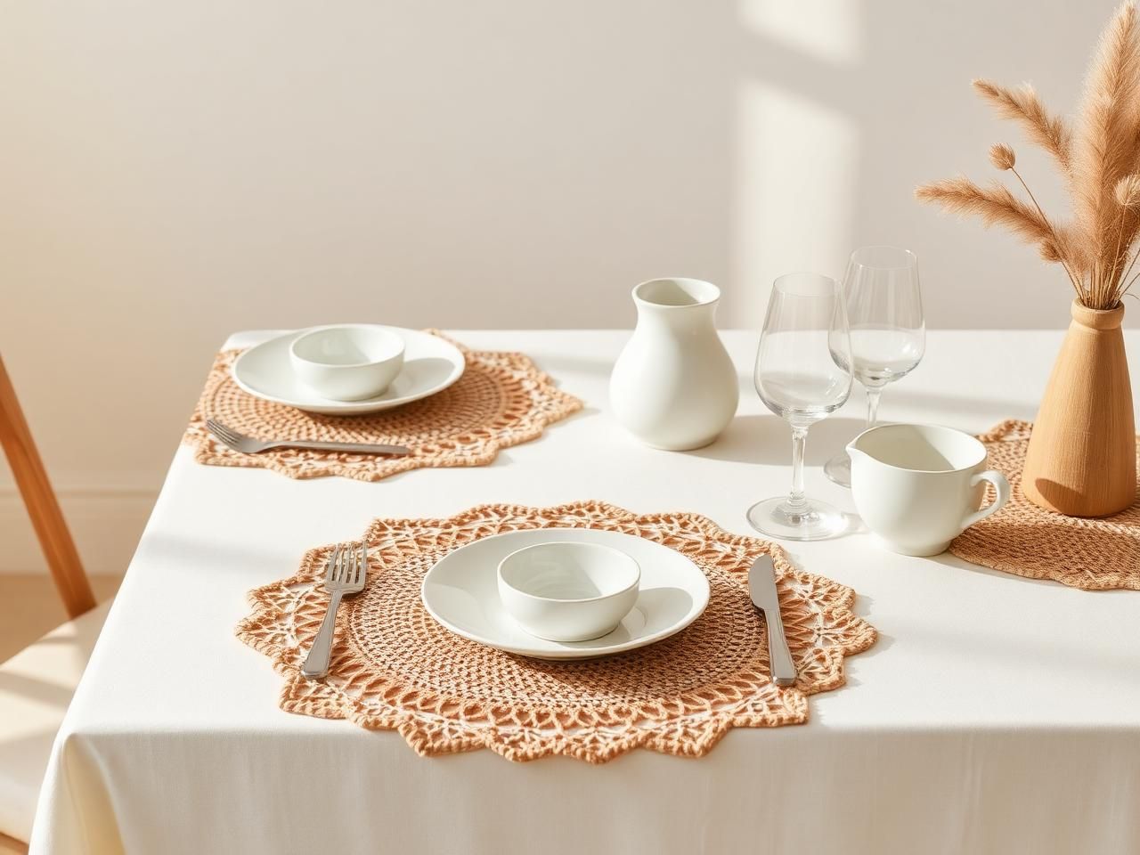 Mesa posta com americanos em crochê